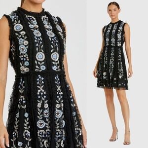 NWT Mac Duggal Sleeveless High Neck Embroidered Sequin Mini Dress $598 - Size 4